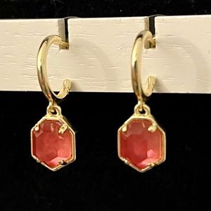 Kendra Scott Tomon Huggie Earrings Gold Tone with Pink Stone